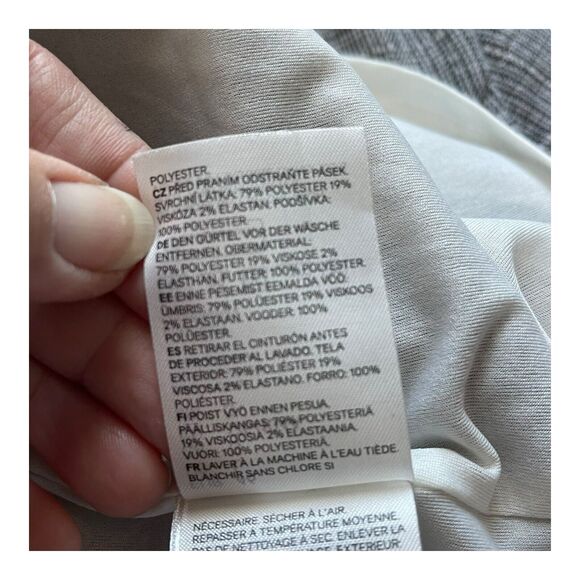 H&M Large Black White Plaid Check Sheath Dress Belted Cap Sleeve Knee Length - Picture 7 of 9